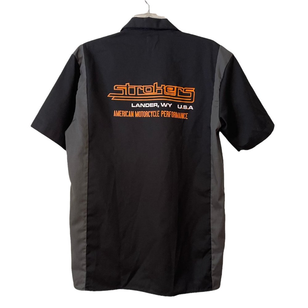 Dickies Strokers USA American Motorcycle Performance Black Work Shirt SS M EUC! - Picture 2 of 2